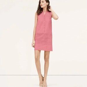 NWT LOFT Eyelet Sleeveless Split Neckline Shift Dress Pink Size 4T 4 TALL NEW